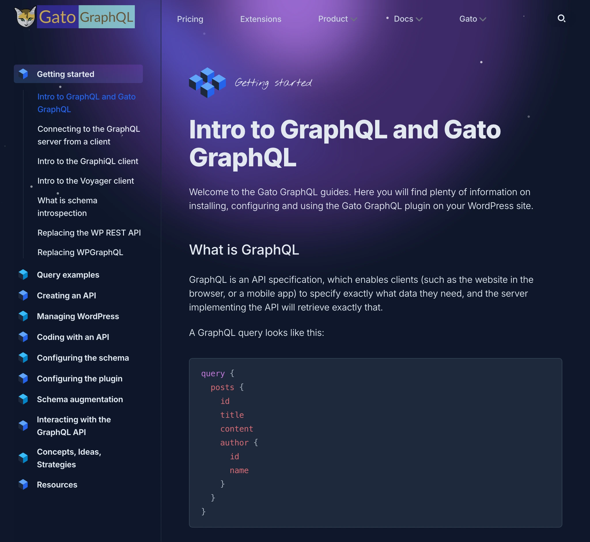 Sekcja docs na gatographql.com